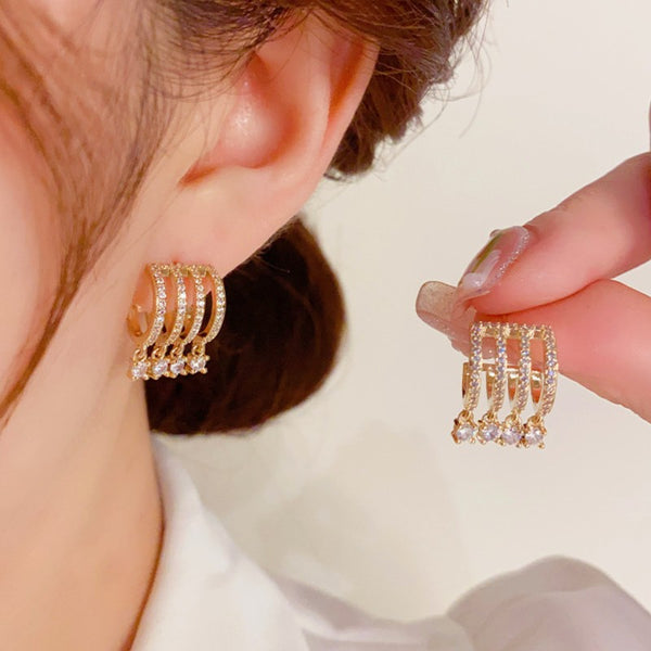 14K Gold-plated Zircon Multi-Layer C Star Earrings