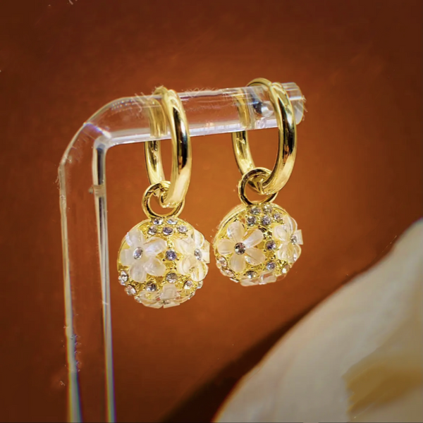 14K Gold-plated Zircon Opal Flower Earrings