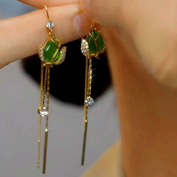 14K Gold-plated Zircon Rose Threader Earrings