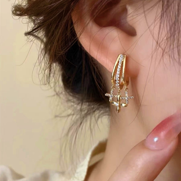 14K Gold-plated Zircon Star Earrings