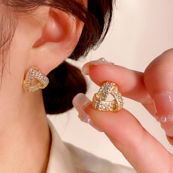 14K Gold-plated Zircon Triangle Stud Earrings