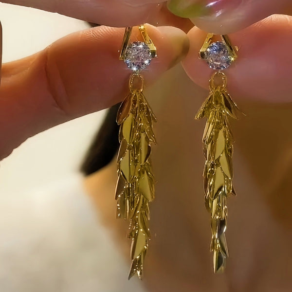 14K Gold-plated Zircon Wheat Tassel Earrings