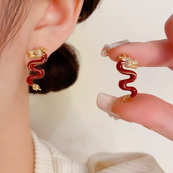 14K Gold-plated 2024 Red Dragon Earrings