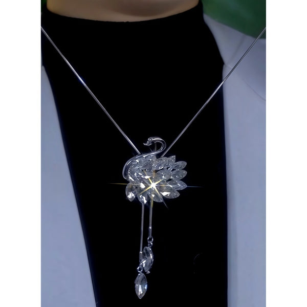 14K Gold Plated Adjustable Pull-Out Crystal Swan Necklace