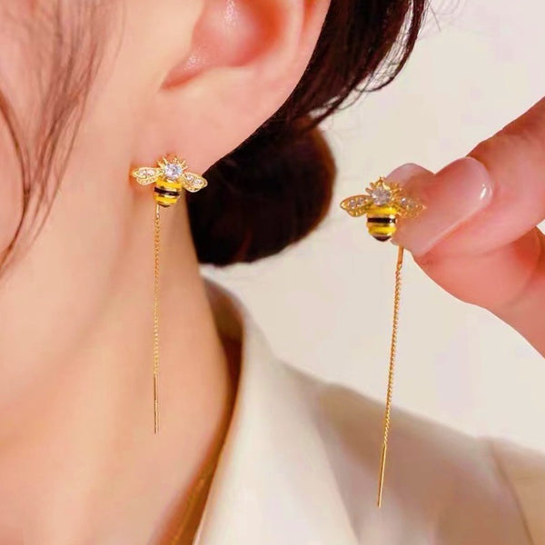 14K Gold Plated Bee Threader Earrings