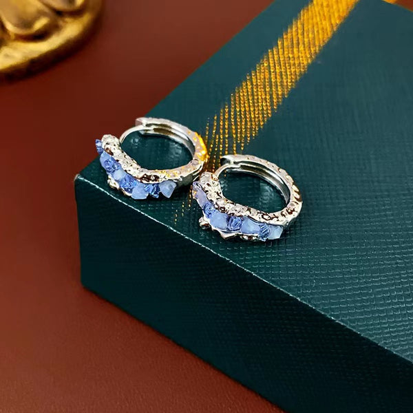 14K Gold-plated Blue Crystal Hoop Earrings