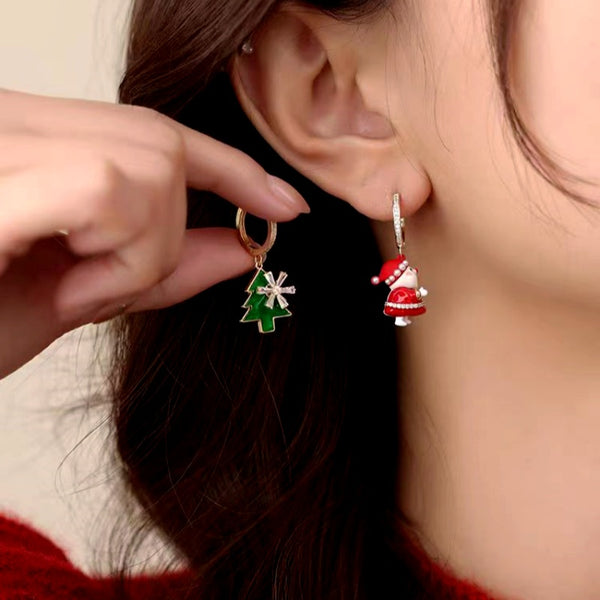 14K Gold Plated Christmas Rotation Tree Santa Earrings