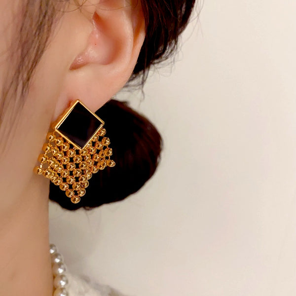 14K Gold Plated Crystal Tassel Earrings