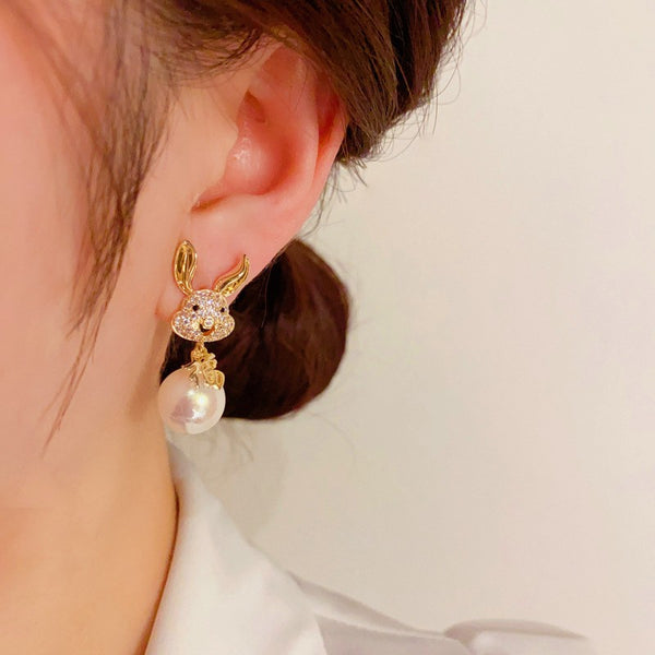 14K Gold-plated Rabbit Pearl Earrings