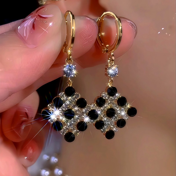 14K Gold Plated Diamond Black And White Water Drop Earrings