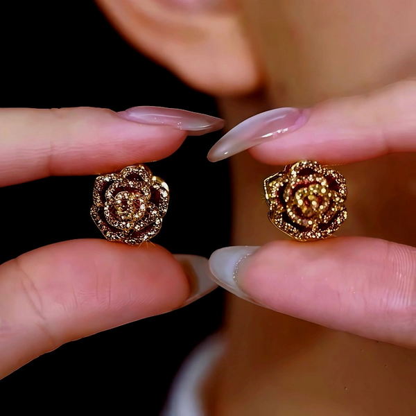 14K Gold Plated Diamond Camellia Earrings