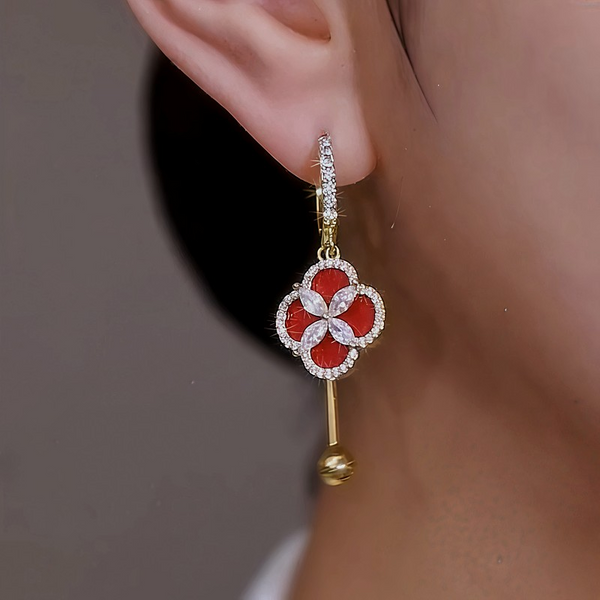 14K Gold Plated Diamond Four-Leaf Clover Earrings