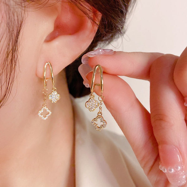 14K Gold-plated Diamond Clover Earrings