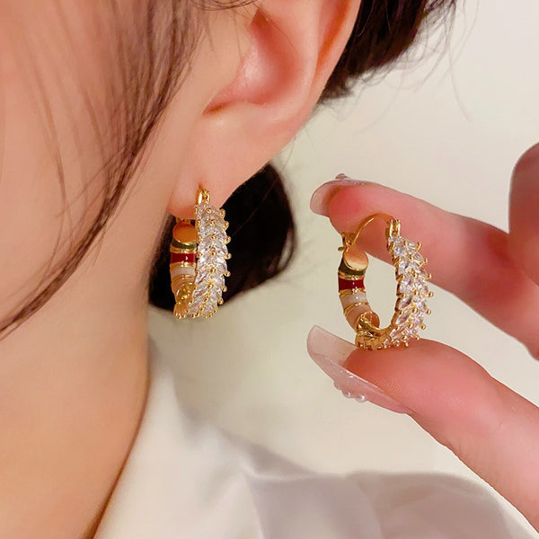 14K Gold-plated Fashionable Colorful Zircon Hoop Earrings