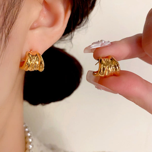 14K Gold Plated Folded Leaf Earrings