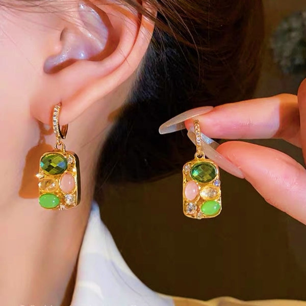 14K Gold-plated Gemstone Zircon Earrings