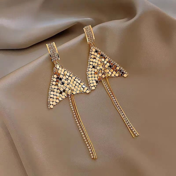 14K Gold Plated Geometric Diamond Tassel Earrings