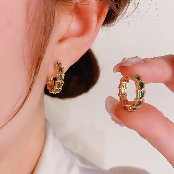 14K Gold-plated Green Zircon Hoop Earrings
