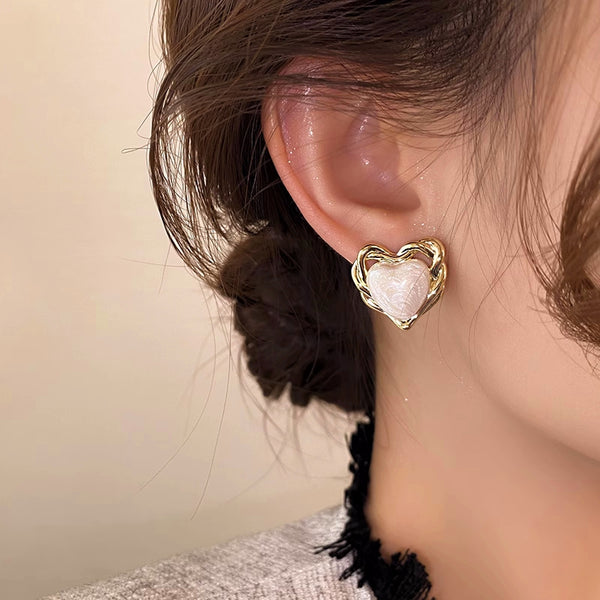 14K Gold-plated Heart Stud Earrings