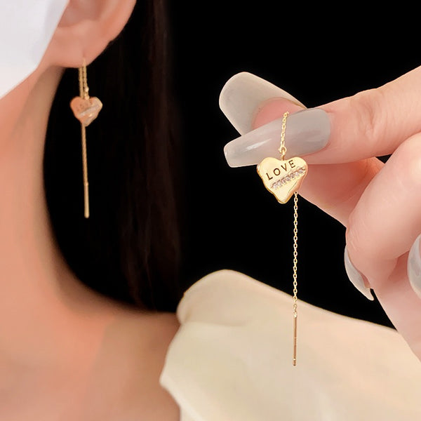 14K Gold-plated Heart Threader Earrings