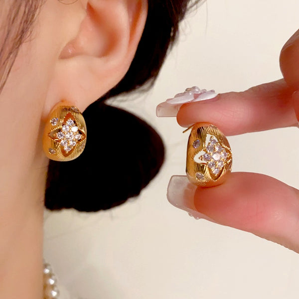 14K Gold Plated Hollow Diamond Earrings