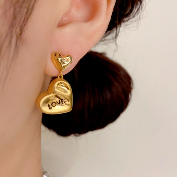 14K Gold Plated Love Letter Heart Earrings