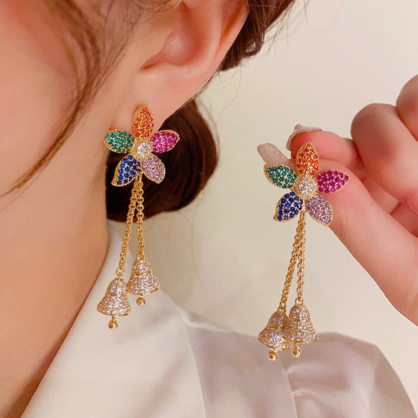 14K Gold-plated Colorful Flower Bell Earrings
