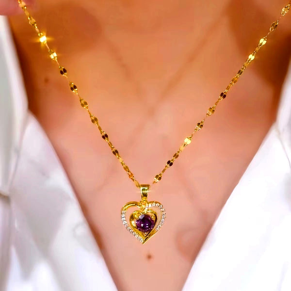 14K Gold Plated Luxury Purple Diamond Ocean Heart Necklaces