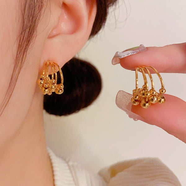 14K Gold-plated Multi-Circle Ball C Shaped Earrings