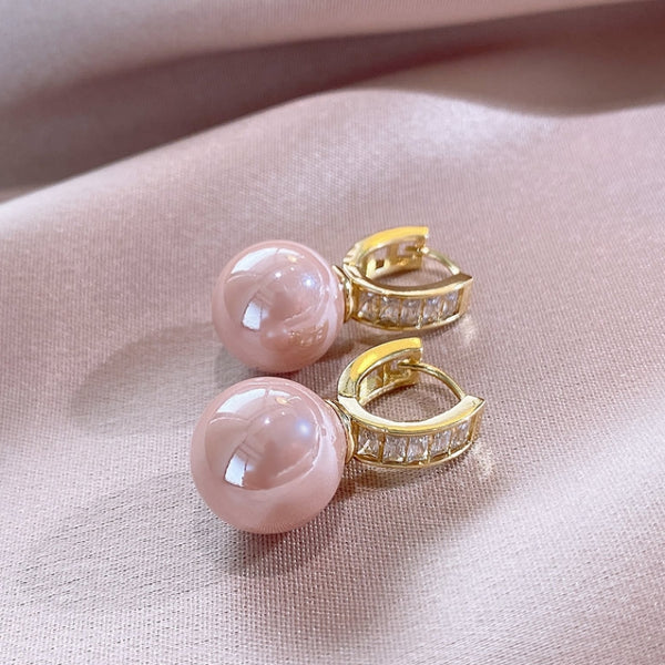 14K Gold-plated Pink Artificial Pearl Earrings