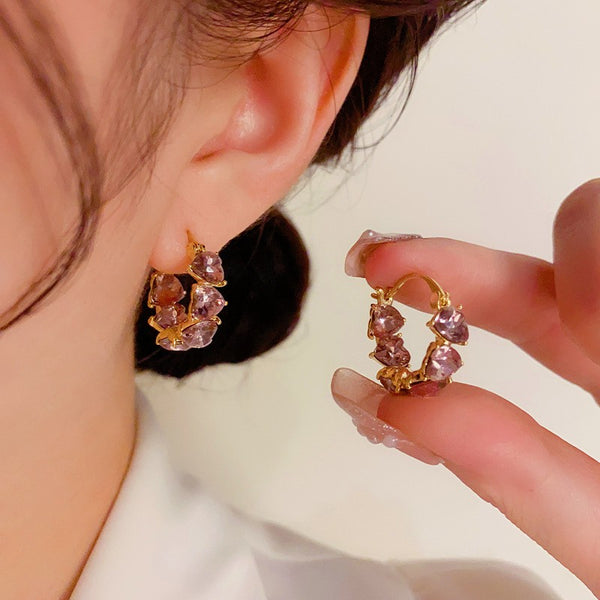 14K Gold-plated Purple Zircon Heart Earrings