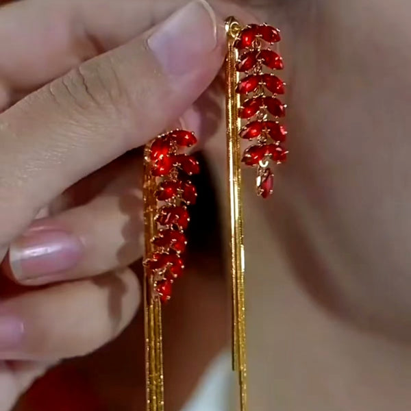 14K Gold Plated Red Wheat Diamond Tassel Earrings