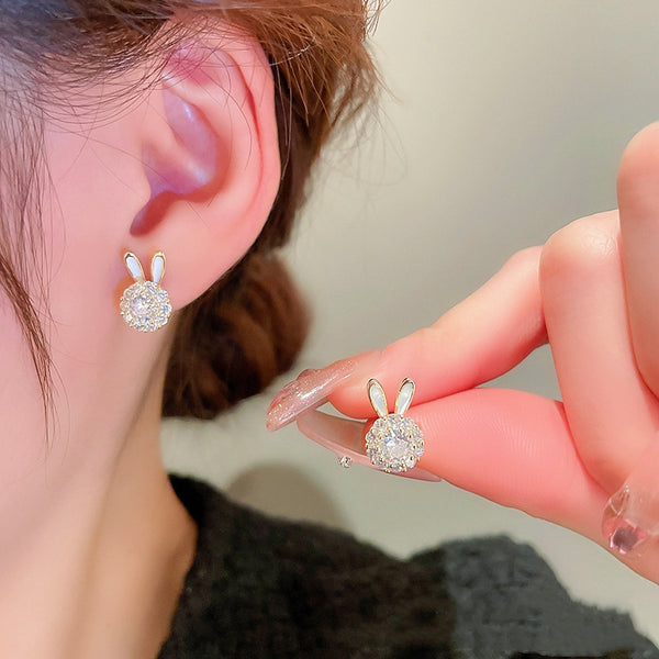14K Gold-plated Rotating Rabbit Stud Earrings