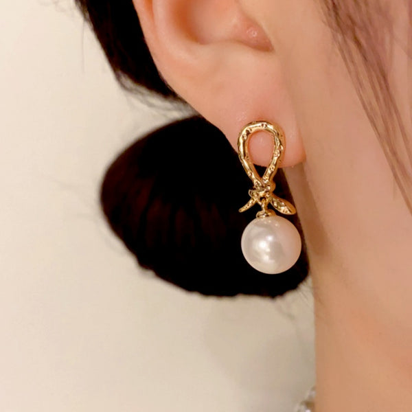 14K Gold Plated Snake Knotted Pearl Earrings