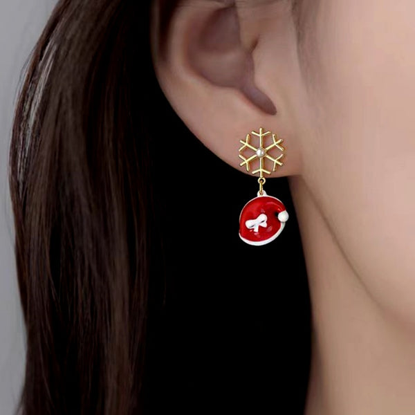 14K Gold Plated Snowflake Christmas Hat Shoe Earrings