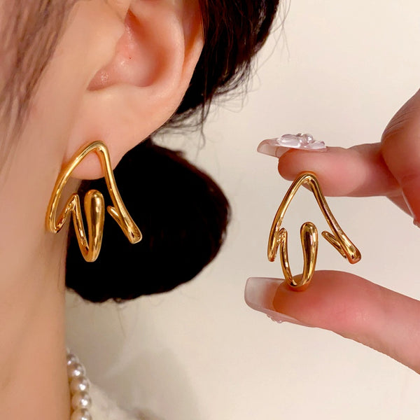 14K Gold Plated Three-Dimensional Triangle Earrings