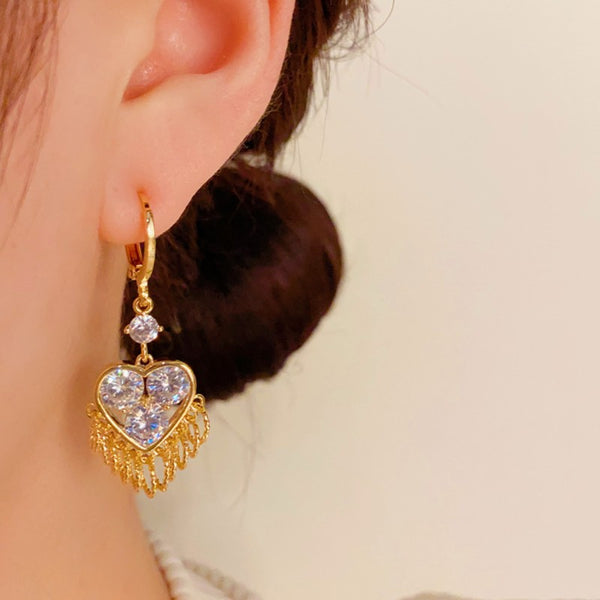 14K Gold-plated Zircon Love Heart Earrings