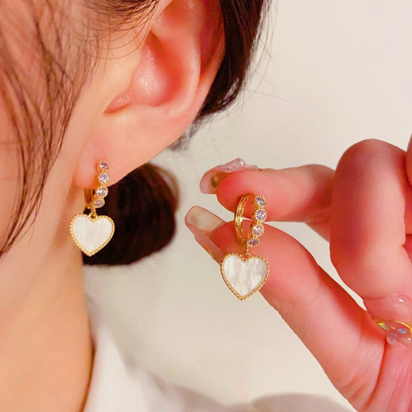 14k Gold-Plated White & Black Heart Earrings