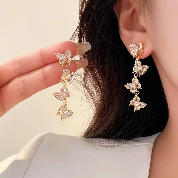 14K Gold-plated Zircon Butterfly Earrings