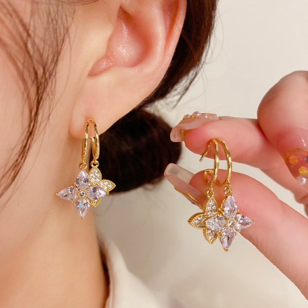 14K Gold Plated Zircon Star Earrings