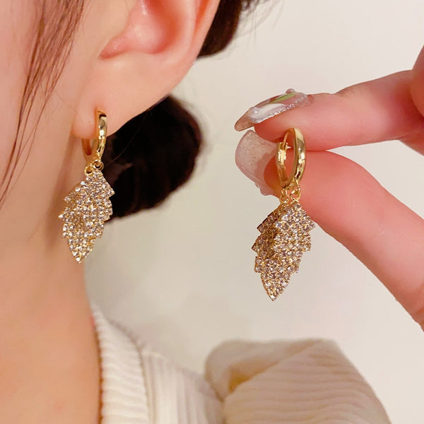 14K Gold Plated Zircon Leaf Earrings