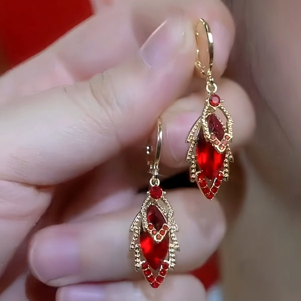 14K Gold Plated Zircon Red Diamond Lead Earrings