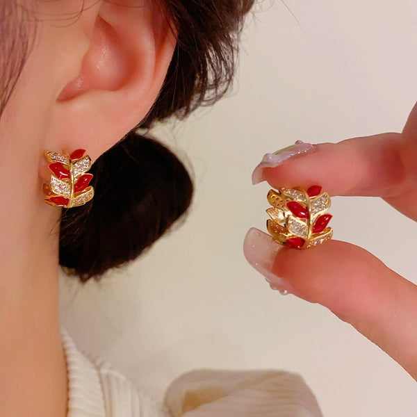 14K Gold Plated Zircon Wheat Earrings