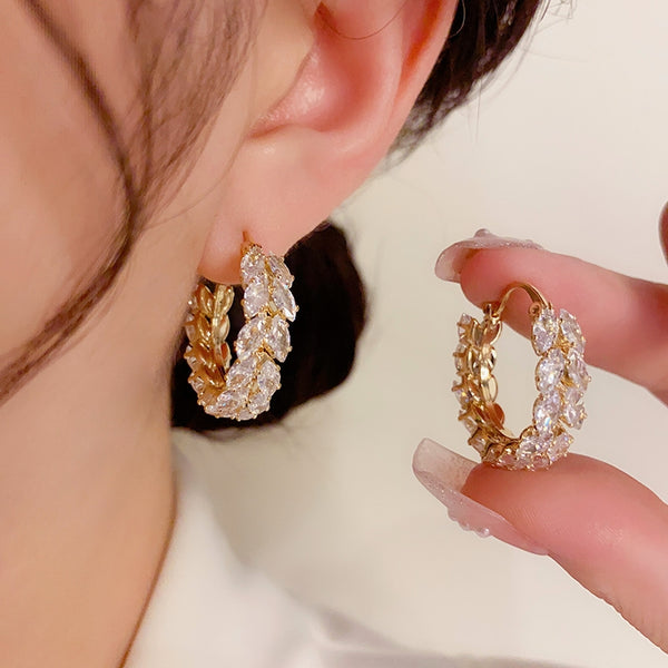14K Gold Plated Zircon Wheat Hoop Earrings