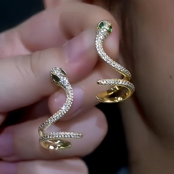 14K Gold Plated Zodiac Snake Year Snake-Shaped Ear Bone Clip Earrings