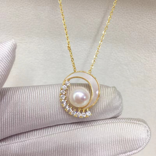 14K Real Gold Plated Crescent Shell Pearl Necklaces