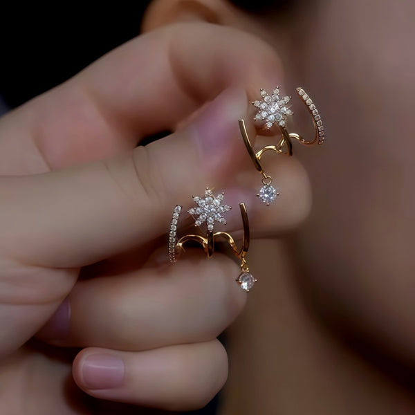 14K Gold-Plated Elegant Zircon Starburst Studs
