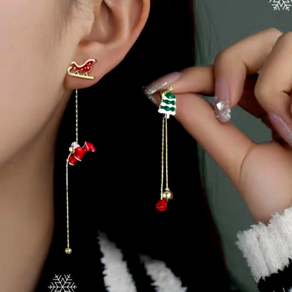 14K Gold Plated Christmas Santa Claus Tassel Earrings
