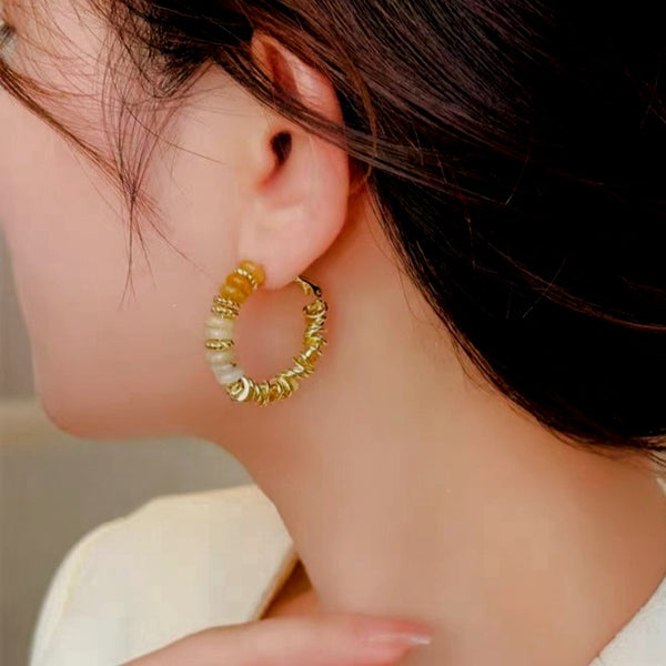 14k Gold-Plated Beaded Gold Hoop Earrings