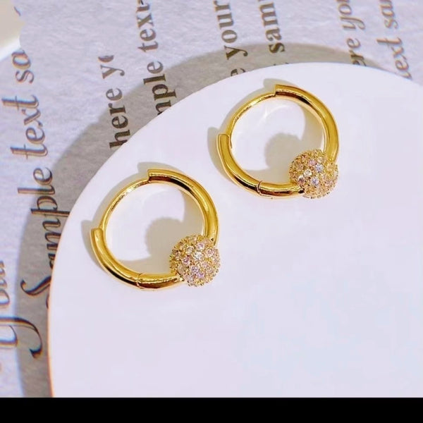 14k Gold-Plated Diamond Ball Hoop Earrings
